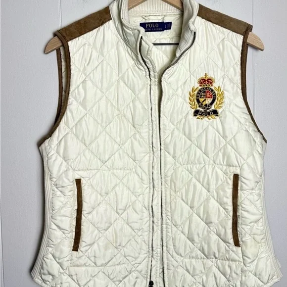 Polo by Ralph Lauren Women's Cream Quilted Vest with Crest vintage - Picture 1 of 11